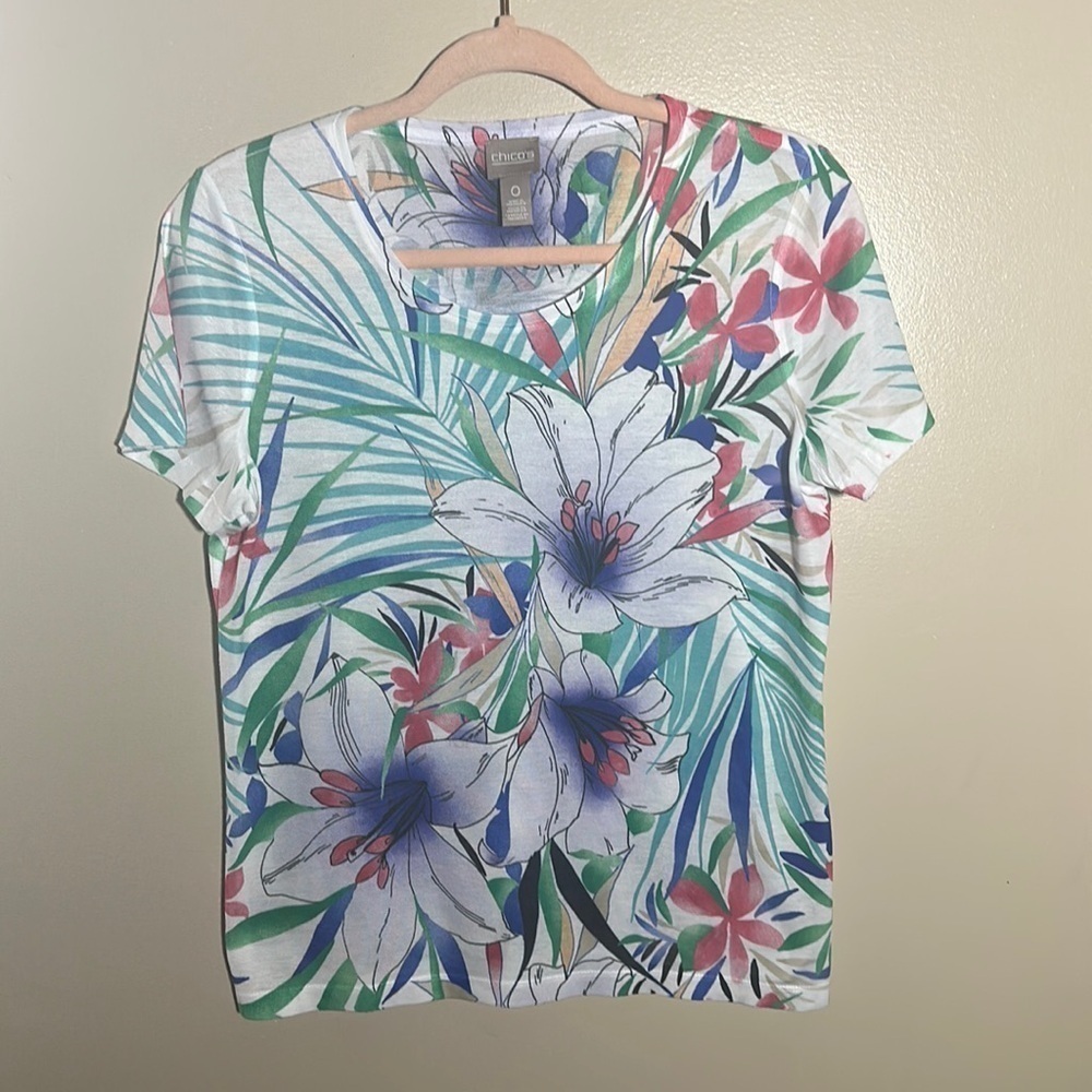 Chicos Tropical Floral Tee Shirt | 0